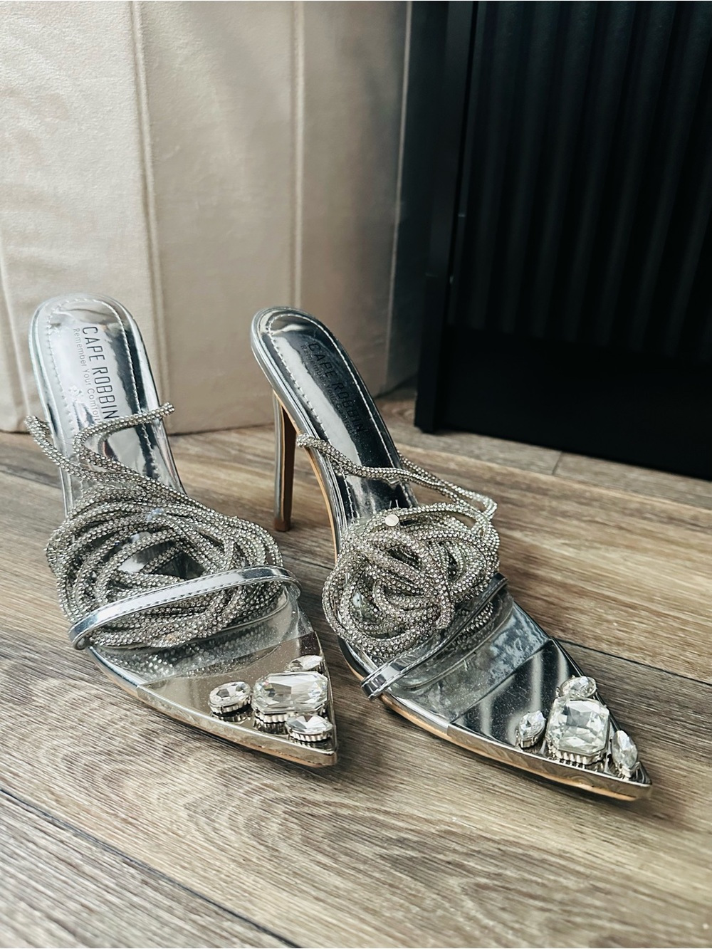 Cape Robbin Silver Crystal Knot Stiletto Heels